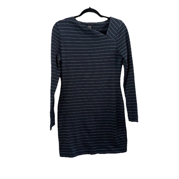 Kate Spade Saturday Blue Striped Asymmetrical Neck Dress Sz M - Picture 1 of 10